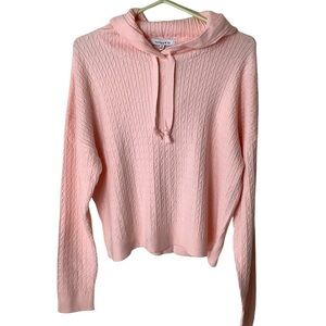 NWT Hooked Up by IOC Puff Pink Cable Knit Hoodie Sweater Size Medium